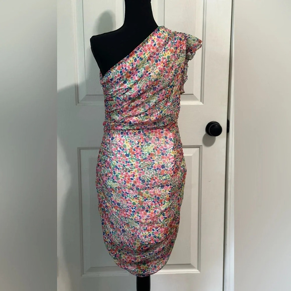 Amanda Uprichard Annora One Shoulder Mini Dress. Size Medium. - Picture 4 of 6